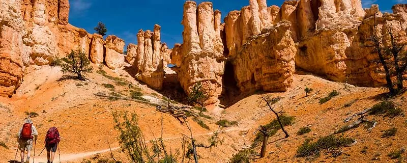 Hikers and hoodoos in Bryce Canyon National Park, Utah