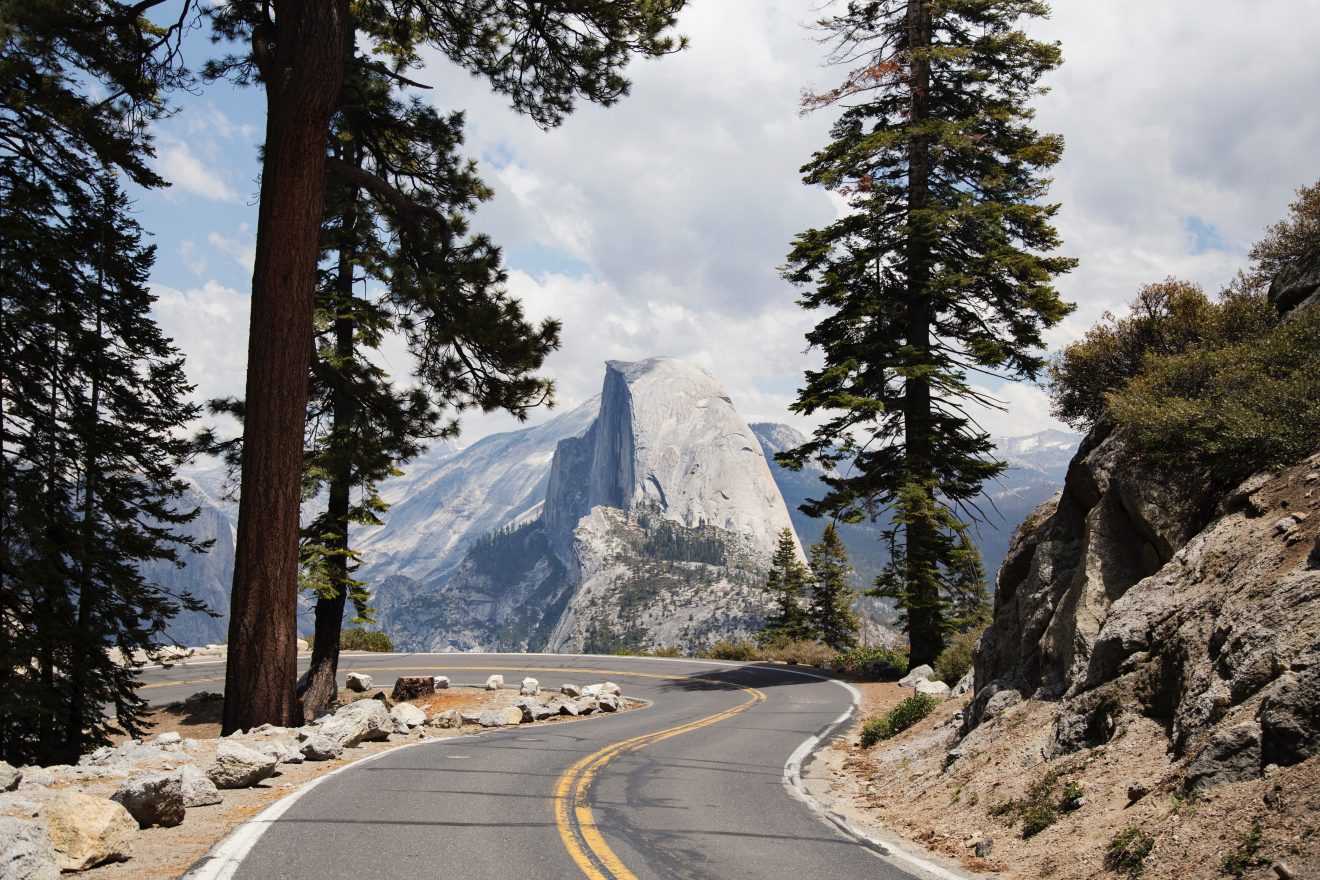 Glacier Point Road with Half Dome in the distance.