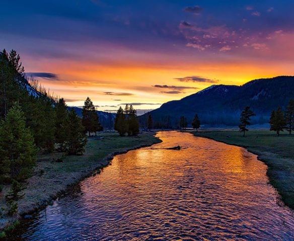 yellowstone river at sunrise or sunset