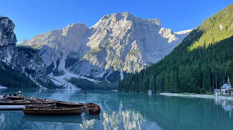 Beautiful, glacial-fed lake and mountains in the European Alps