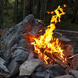 A raging fire kept safe by a rock container in the Great Smoky Mountains