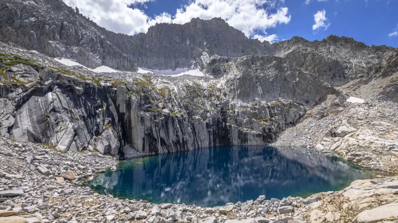 Precipice Lake so still it's a mirror lake in the high sierras